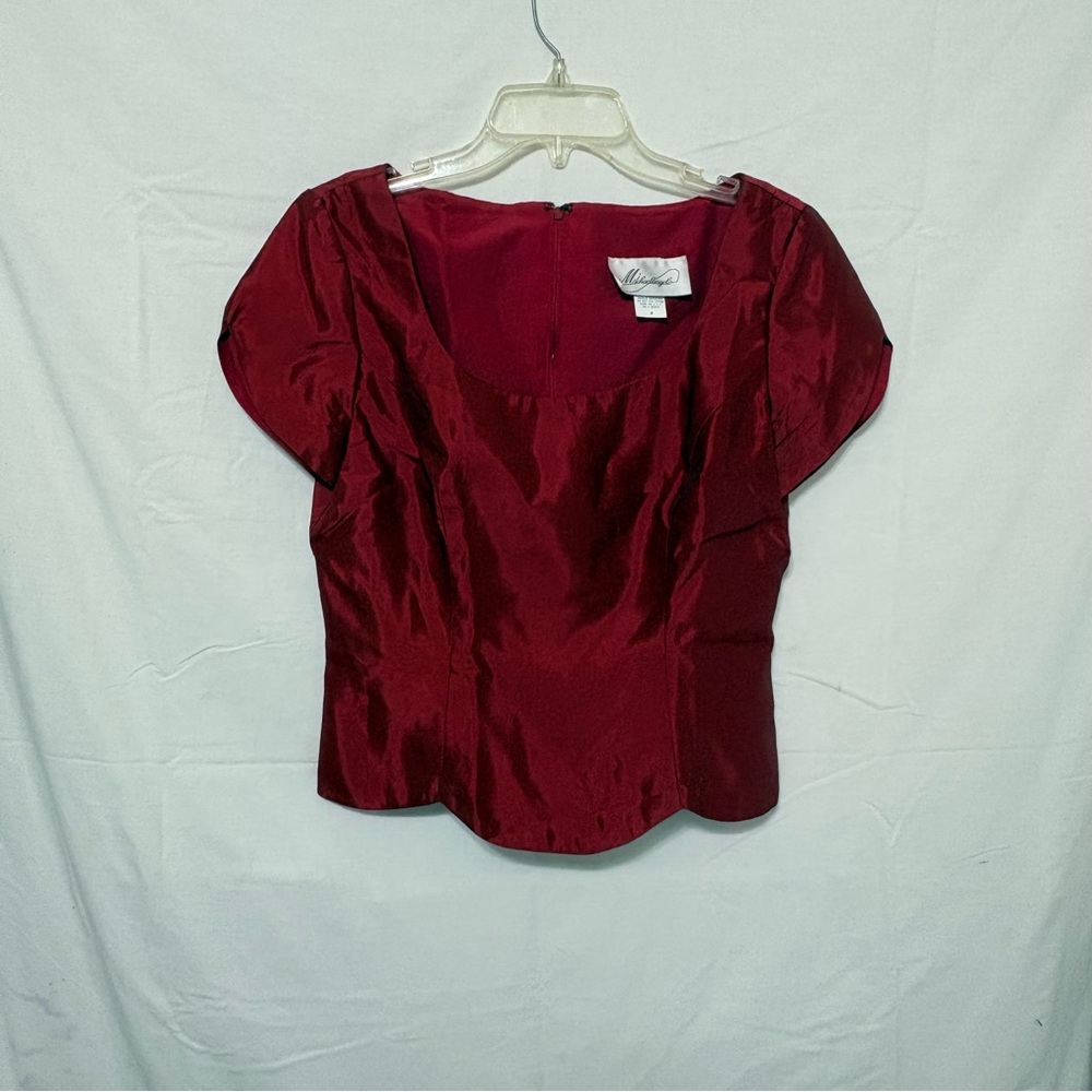 Vintage Rampage red satin peplum top featuring a bold statement style - Picture 2 of 8